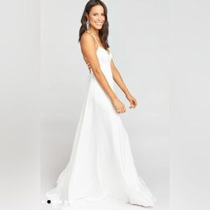 Show me your mumu godshaw goddess dress in ivory luxe satin size small